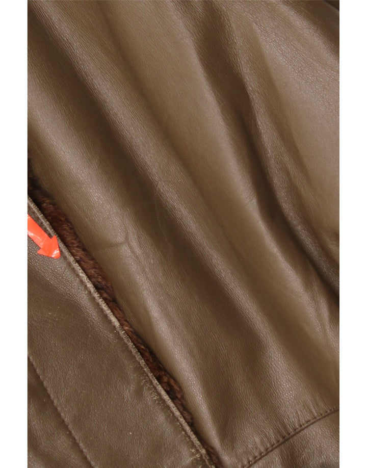 Vintage Womens Reversible Leather Coat UK 16 Large Brown Leather