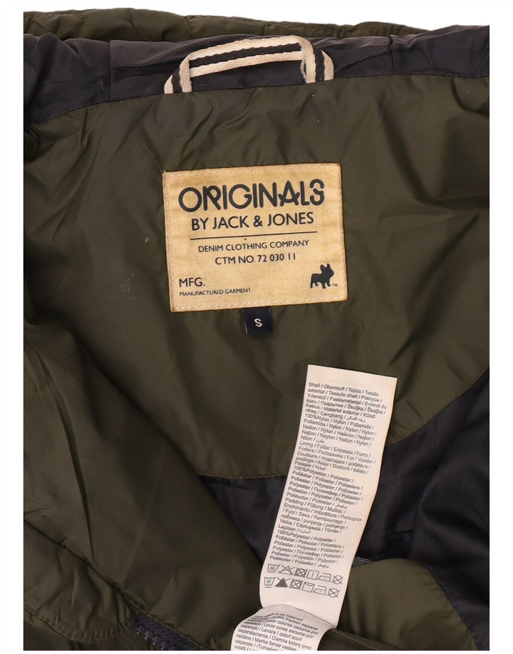 Jack & Jones Mens Hooded Padded Jacket UK 36 Small Khaki Nylon