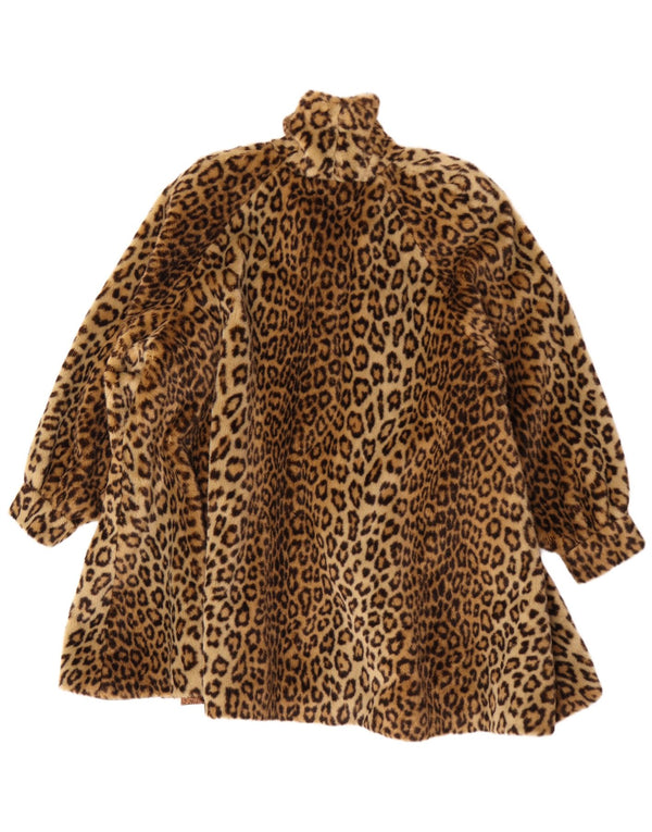 Vintage Womens Faux Fur Oversized Overcoat UK 18 XL Brown Animal Print