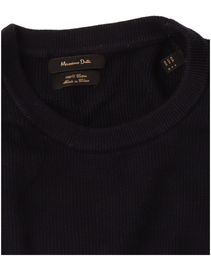 Massimo Dutti Mens Short Sleeve Crew Neck Jumper Sweater Large Navy Blue