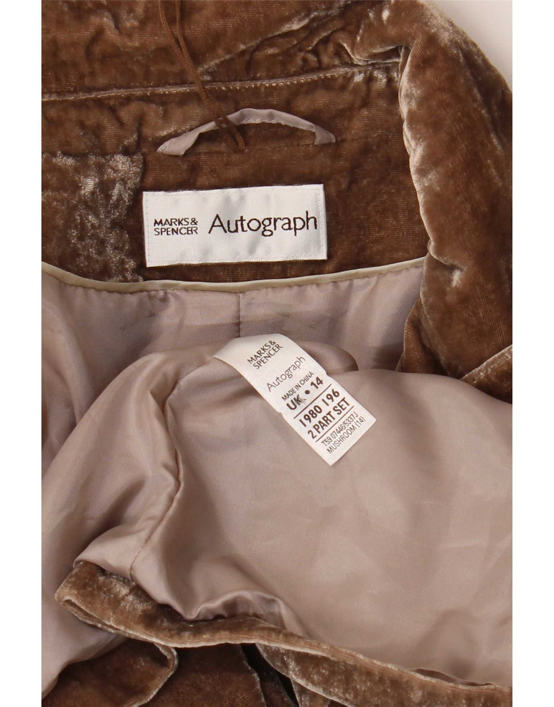 Marks & Spencer Womens Autograph Velvet Blazer Jacket UK 14 Medium Brown