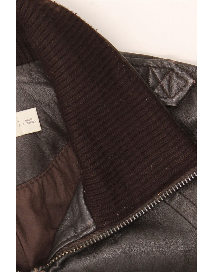 Zara Womens Leather Jacket UK 10 Small Brown Leather