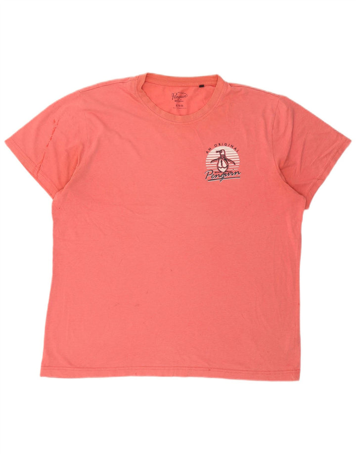 Penguin Mens Graphic T-Shirt Top XL Pink Cotton