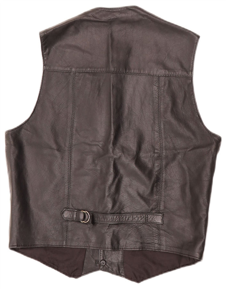Vintage Womens Leather Waistcoat UK 12 Medium Black