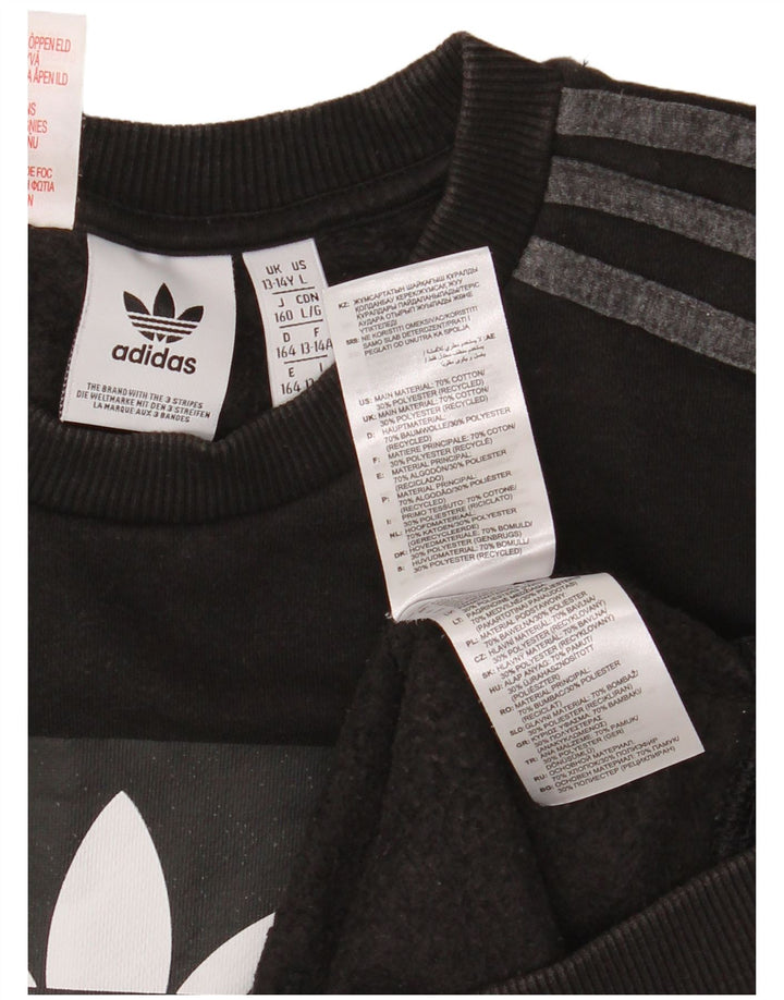 Adidas Boys Graphic Sweatshirt Jumper 13-14 Years Black Cotton