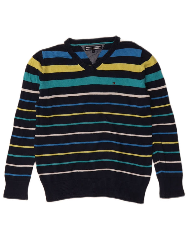 TOMMY HILFIGER Boys V-Neck Jumper Sweater 6-7 Years Multicoloured Striped