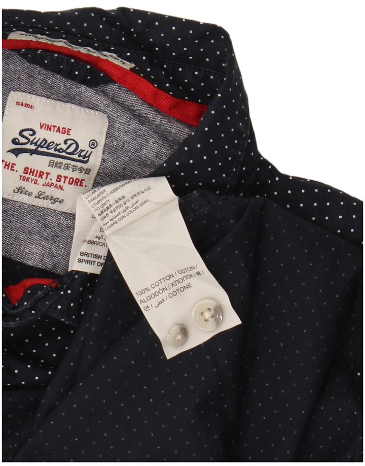 Superdry Mens Shirt Large Navy Blue Spotted Cotton