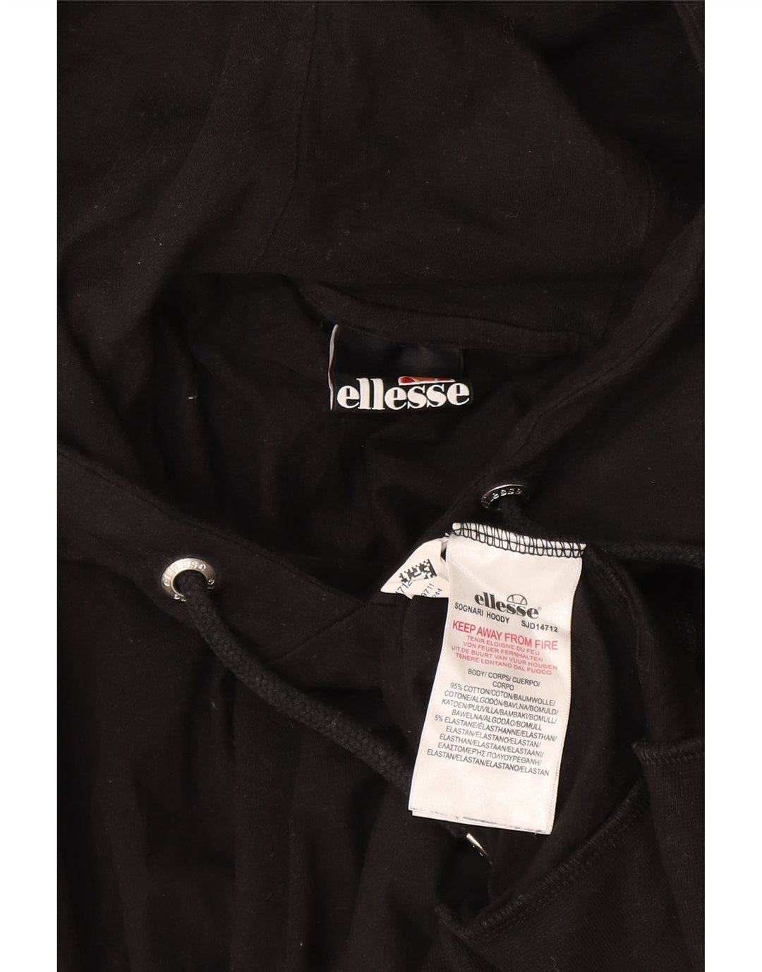 Ellesse Mens Hoodie Jumper Medium Black Cotton