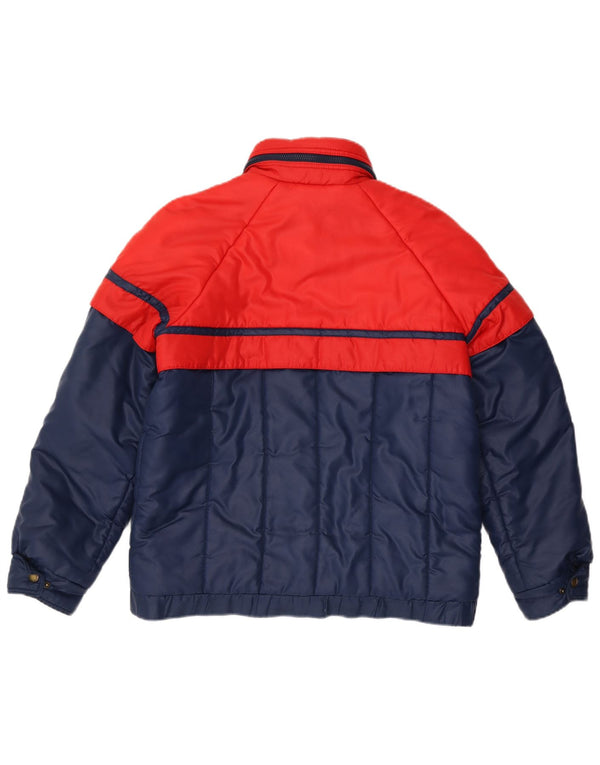 Vintage Womens Padded Jacket IT 42 Medium Navy Blue Colourblock Polyester