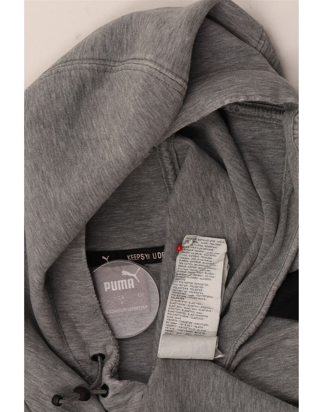 Puma Mens Hoodie Jumper Large Grey Colourblock Cotton