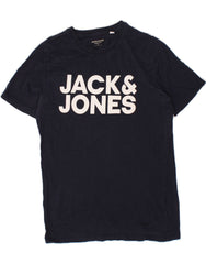 JACK & JONES Mens Graphic T-Shirt Top Medium Navy Blue Cotton