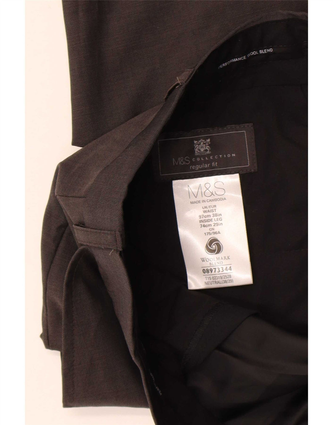 Marks & Spencer Mens Regular Fit Suit Trousers W36 L29 Brown Wool