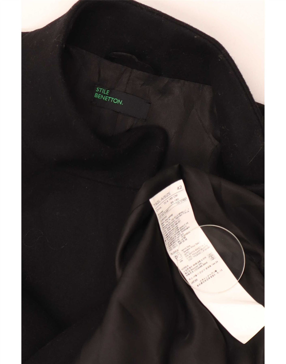 Benetton Womens Overcoat IT 42 Medium Black Wool