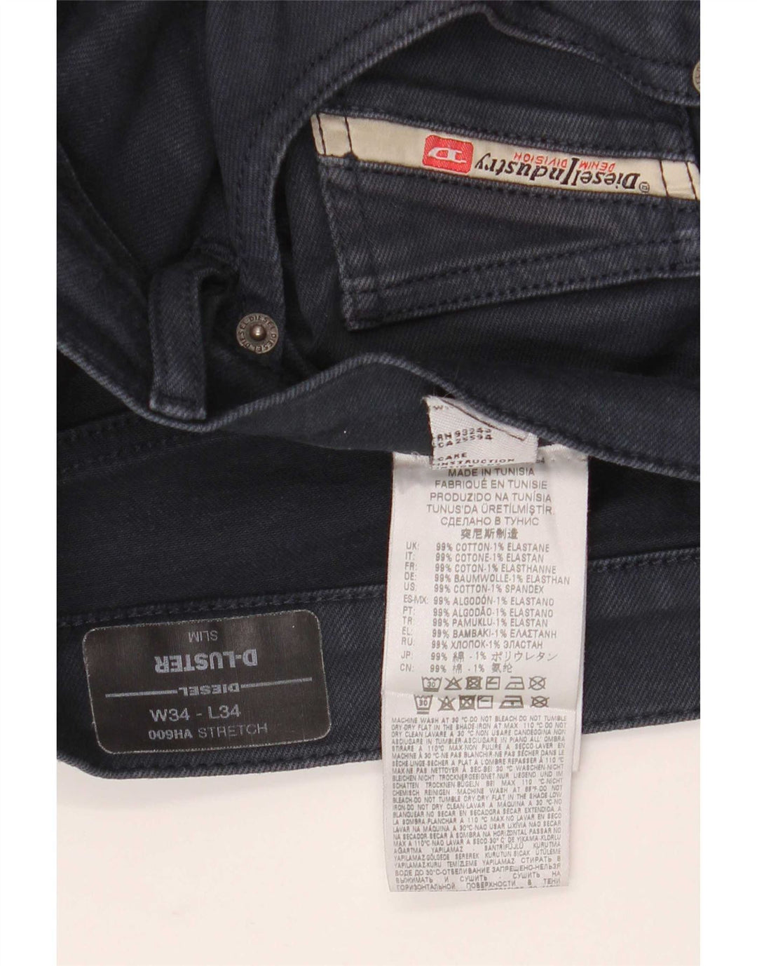 Diesel Mens D-Luster Slim Jeans W34 L34 Navy Blue Cotton