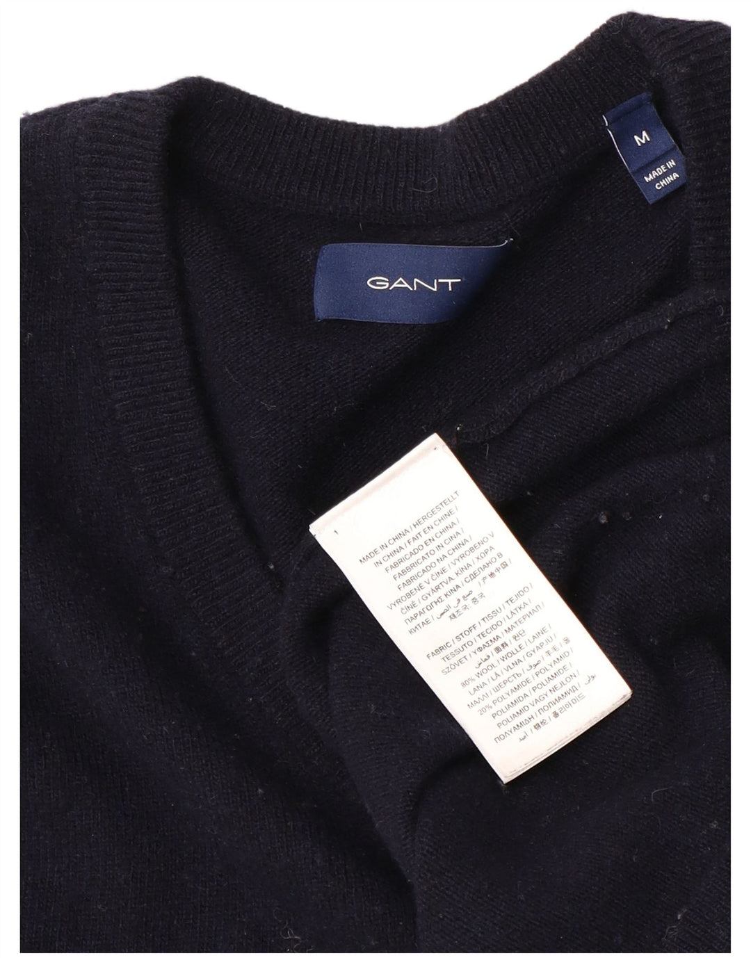 Gant Mens V-Neck Jumper Sweater Medium Navy Blue Wool