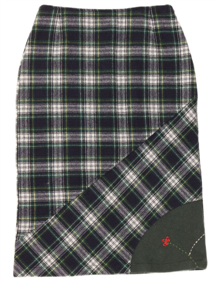 FORT & MADOX Womens Pencil Skirt IT 44 Medium W28 Navy Blue Check Wool