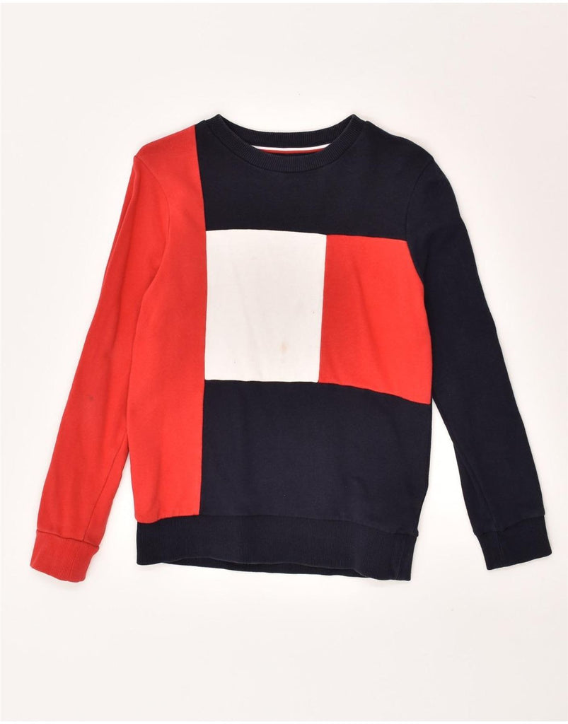 TOMMY HILFIGER Boys Sweatshirt Jumper 11-12 Years Red Colourblock Cotton | Vintage Tommy Hilfiger | Thrift | Second-Hand Tommy Hilfiger | Used Clothing | Messina Hembry 