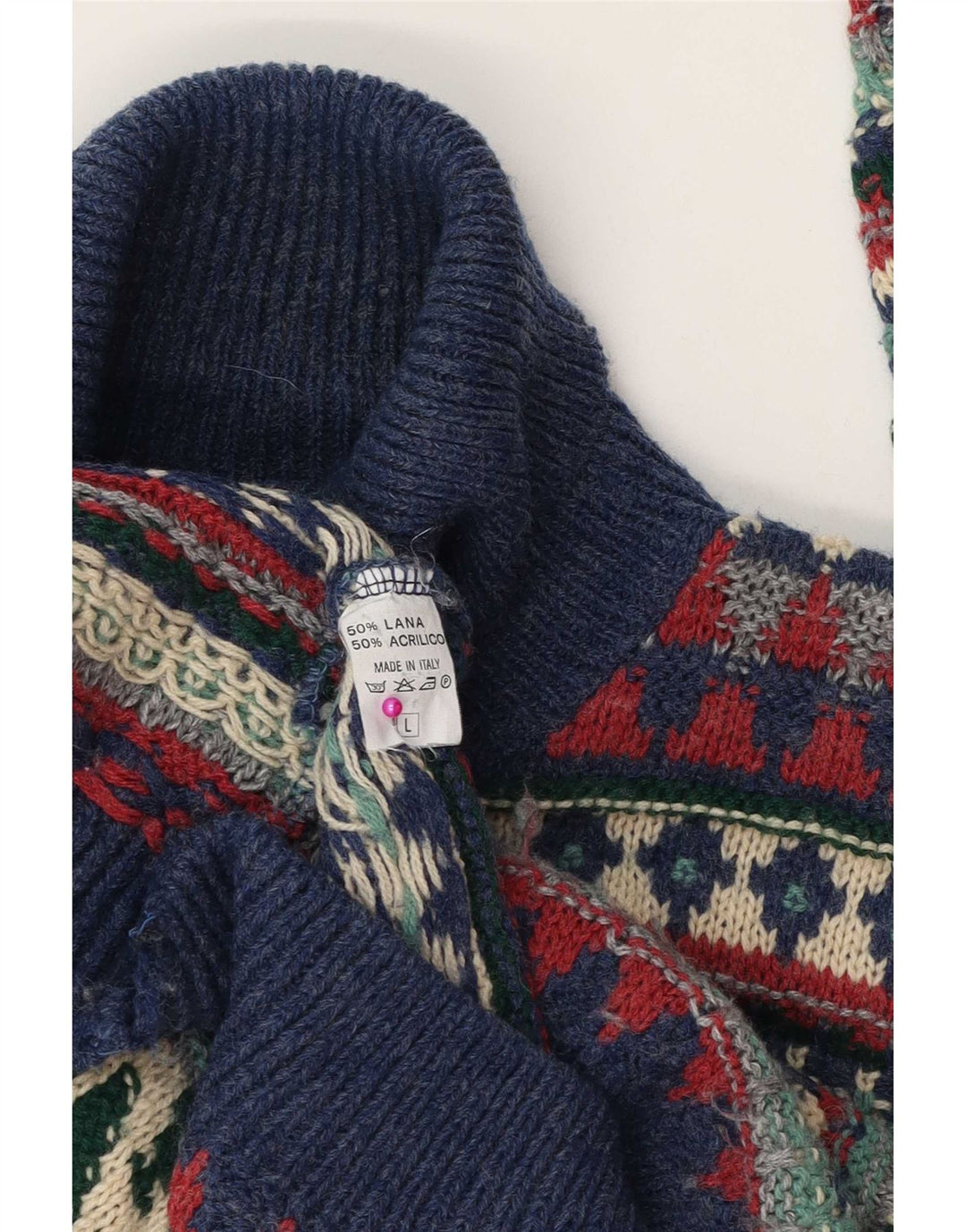 Vintage Mens Roll Neck Jumper Sweater Large Multicoloured Fair Isle Wool