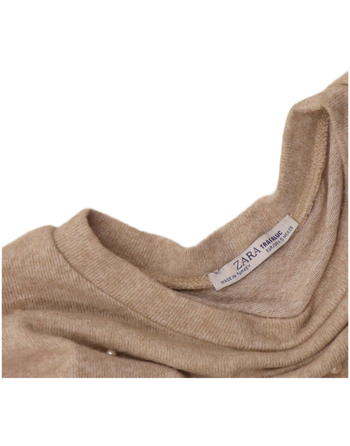 Zara Womens Trafaluc Pullover Top 3/4 Sleeve UK 10 Small Beige Flecked