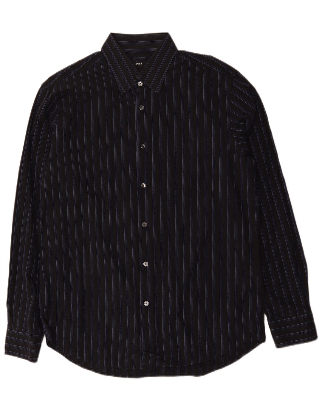 Hugo Boss Mens Shirt Size 41 16 Large Black Striped Cotton
