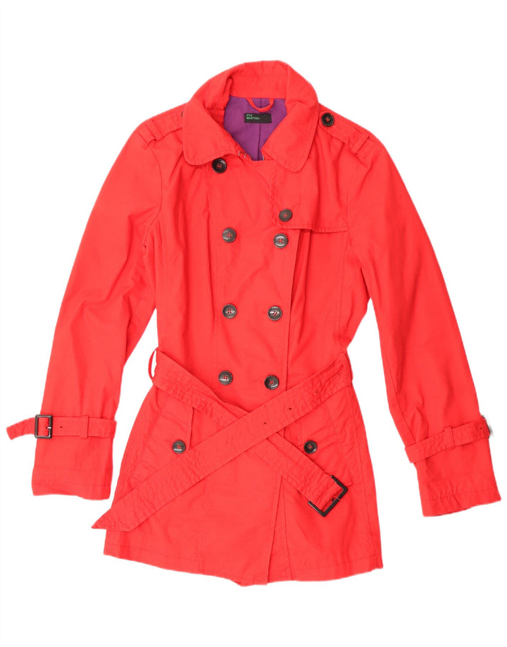 Benetton Womens Trench Coat IT 44 Medium Red Cotton