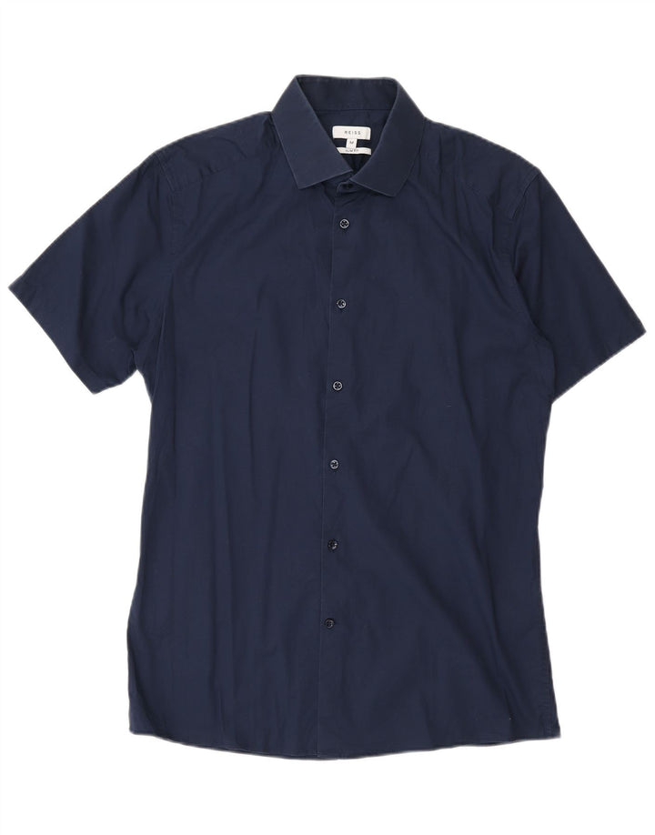 Reiss Mens Slim Fit Short Sleeve Shirt Medium Navy Blue Cotton