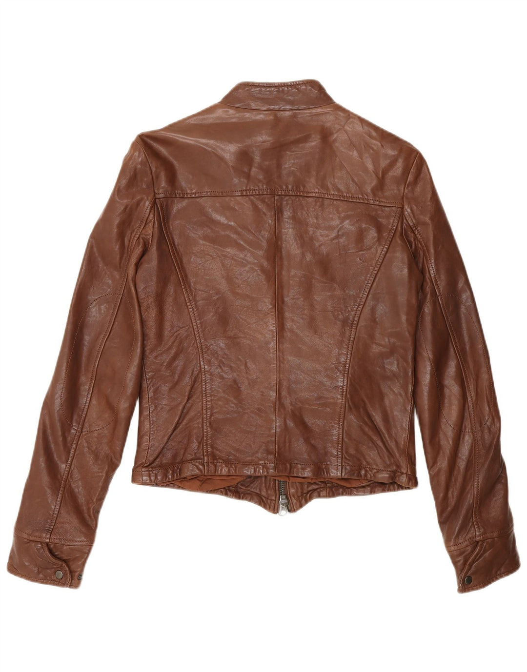 Zara Womens Leather Biker Jacket UK 12 Medium Brown