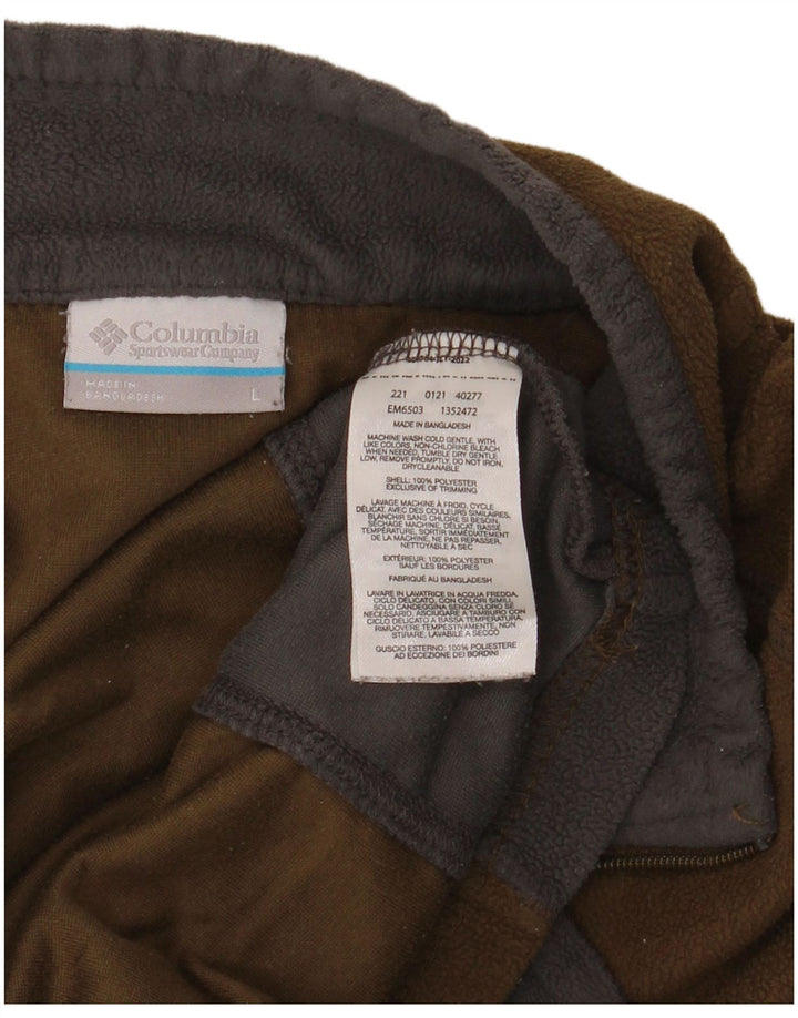 COLUMBIA Mens Zip Neck Fleece Jumper Large Brown Colourblock Polyester