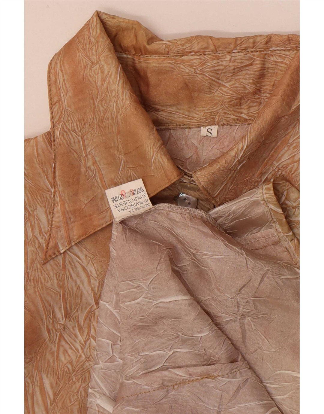 Vintage Womens Abstract Pattern 3/4 Sleeve Shirt Blouse UK 10 Small Brown