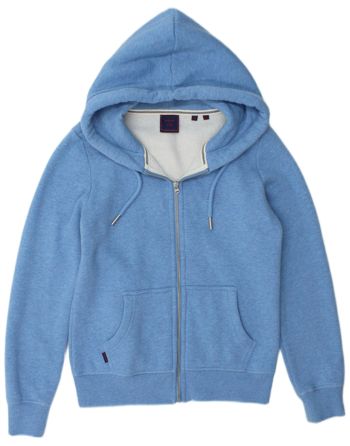 SUPERDRY Womens Zip Hoodie Sweater UK 10 Small Blue Cotton
