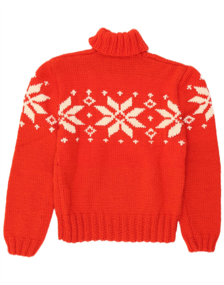 Vintage Womens Roll Neck Jumper Sweater UK 12 Medium Red Fair Isle