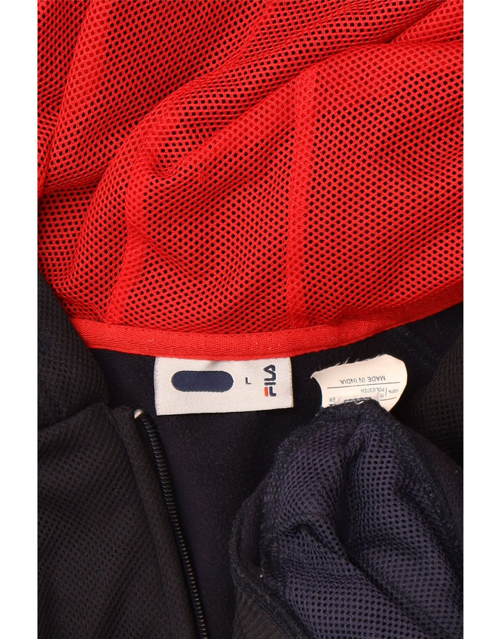 FILA Womens Zip Hoodie Sweater UK 16 Large Navy Blue Polyester