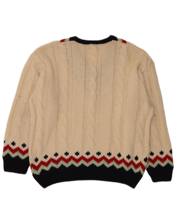 SEVRES Mens V-Neck Jumper Sweater IT 50 Medium Beige Fair Isle Wool