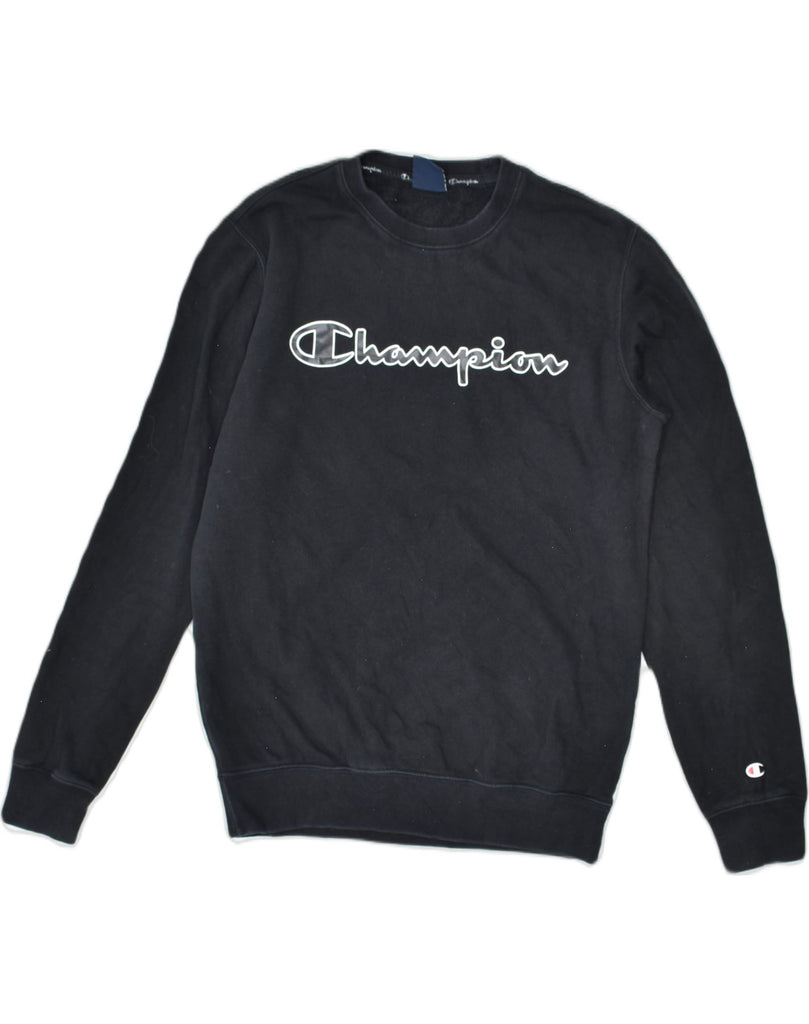 CHAMPION Mens Graphic Sweatshirt Jumper Small Black Cotton | Vintage Champion | Thrift | Second-Hand Champion | Used Clothing | Messina Hembry 