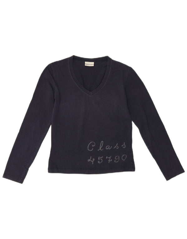 Murphy & Nye Womens Crop Graphic Top Long Sleeve UK 10 Small Navy Blue