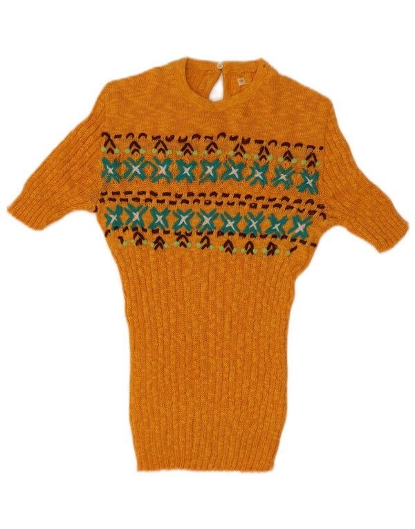 Vintage Womens Knit Blouse Top IT 48 XL Yellow Fair Isle