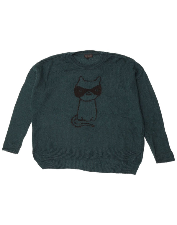 Topshop Womens Graphic Oversized Crew Neck Jumper Sweater UK 10 Small Blue