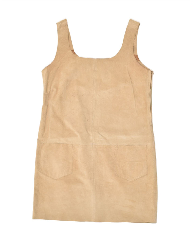 SISLEY Womens Suede Mini Pinafore Dress UK 10 Small Beige Leather Vintage Sisley and Second-Hand Sisley from Messina Hembry 