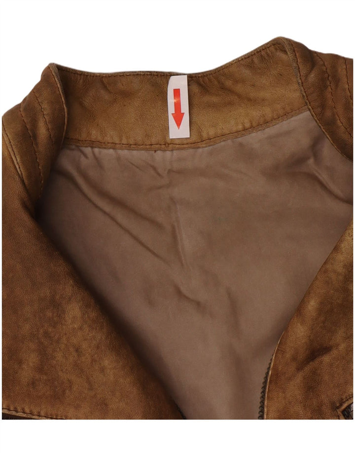 Vintage Womens Crop Leather Jacket UK 10 Small Beige Leather