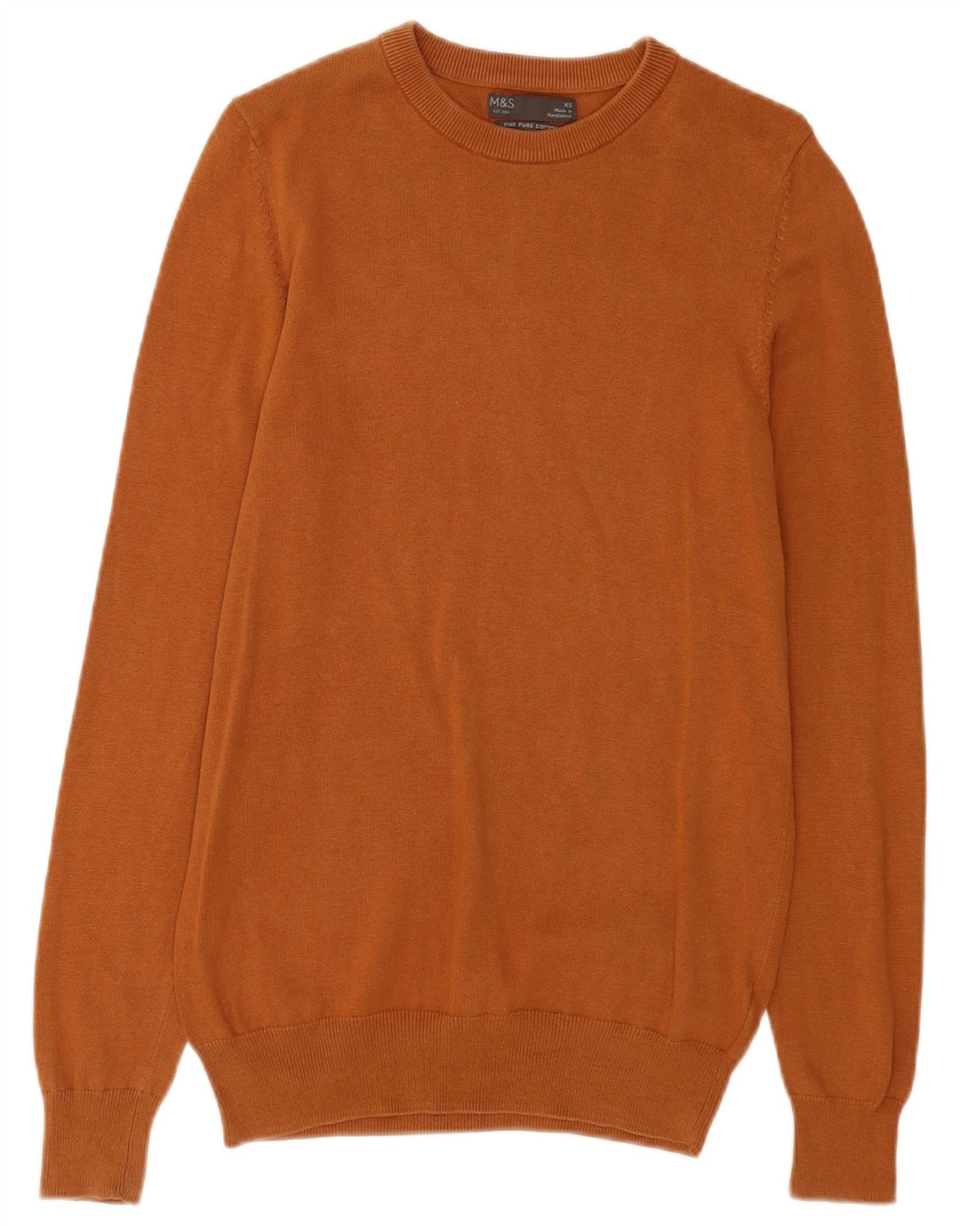Marks & Spencer Mens Crew Neck Jumper Sweater XS Brown Cotton