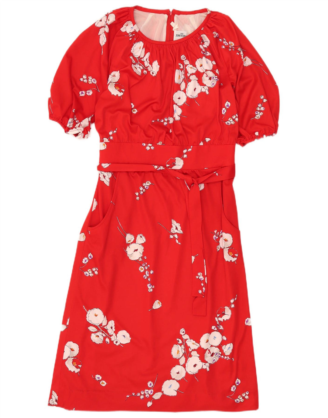 Trevira Womens A-Line Dress IT 40 Small Red Floral Polyester