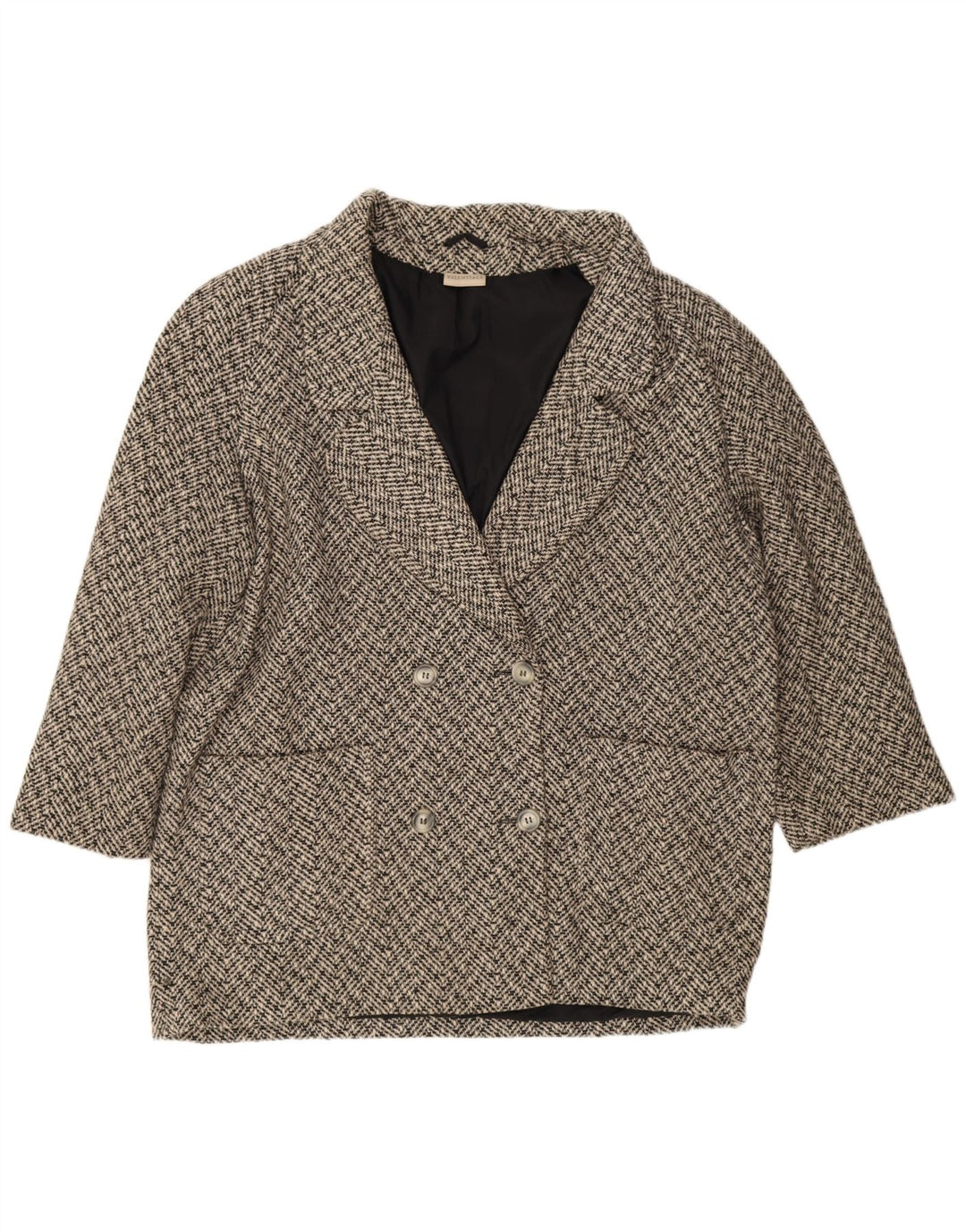 Essentials Womens Double Breasted Coat UK 20 2XL Grey Herringbone Wool