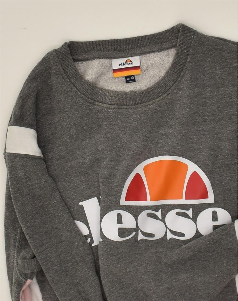 ELLESSE Womens Graphic Sweatshirt Jumper UK 10 Small Grey Colourblock | Vintage Ellesse | Thrift | Second-Hand Ellesse | Used Clothing | Messina Hembry 