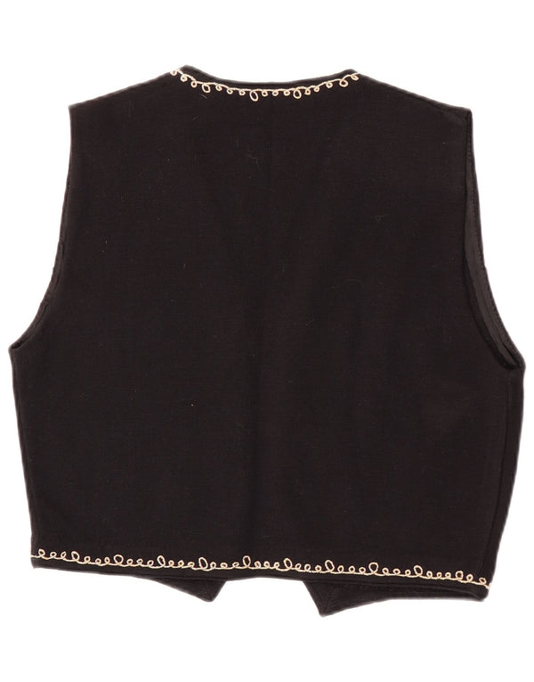 Vintage Womens Knit Waistcoat UK 14 Large Black Floral Wool