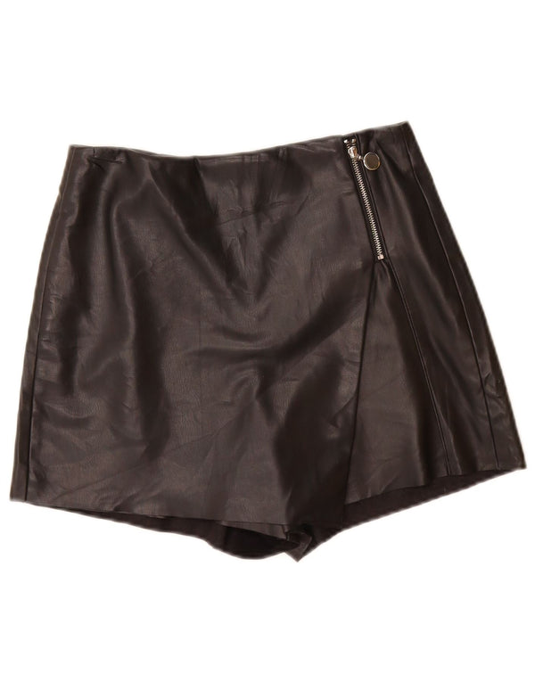 ZARA Womens Faux Leather Casual Shorts Small W26  Black Polyurethane