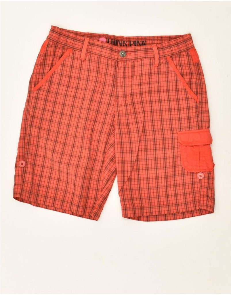 THINK PINK Mens Cargo Shorts XS W27 Orange Check Cotton | Vintage Think Pink | Thrift | Second-Hand Think Pink | Used Clothing | Messina Hembry 