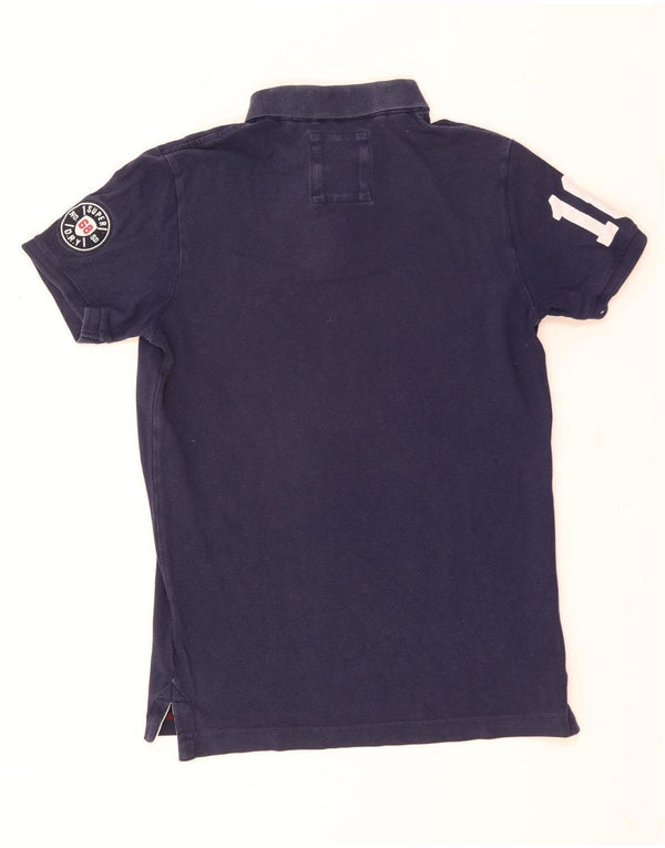 Superdry Mens Graphic Polo Shirt Large Navy Blue Cotton