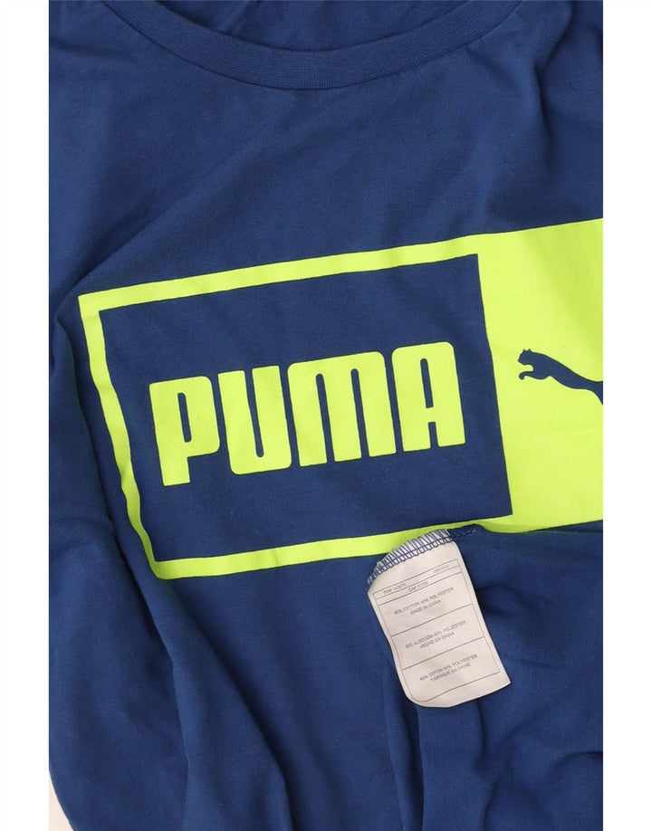 PUMA Mens Graphic Top Long Sleeve Small Blue Cotton