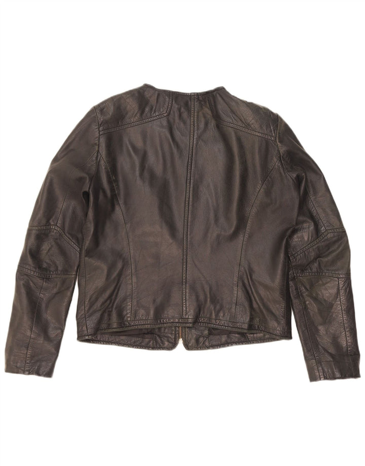 Mango Womens Crop Leather Jacket UK 14 Large Black Leather