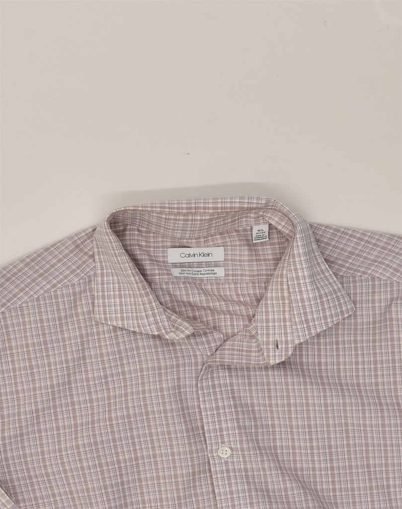 CALVIN KLEIN Mens Slim Fit Shirt Size 16 1/2 Large Pink Check Cotton | Vintage Calvin Klein | Thrift | Second-Hand Calvin Klein | Used Clothing | Messina Hembry 